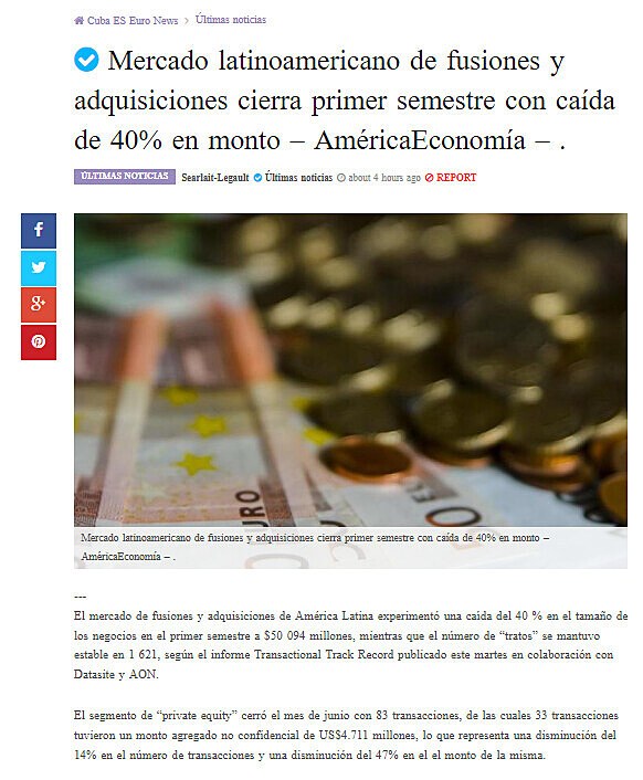 Mercado latinoamericano de fusiones y adquisiciones cierra primer semestre con cada de 40% en monto  AmricaEconoma  .